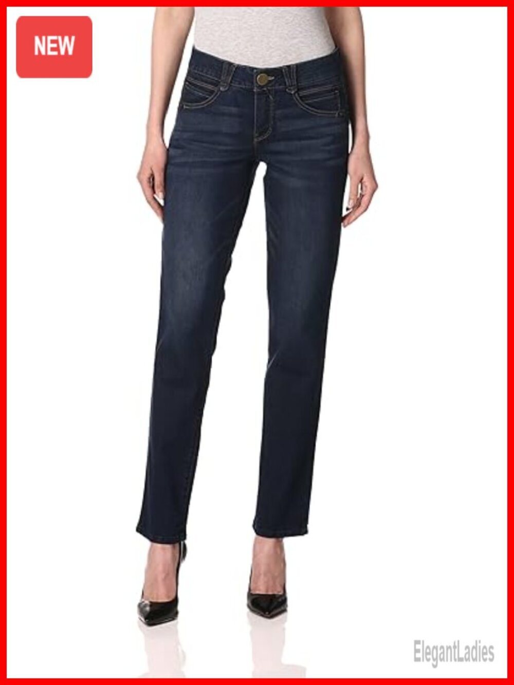 Straight Leg Jean with Super-Stretch Denim, 5 Pocket, Mid Rise